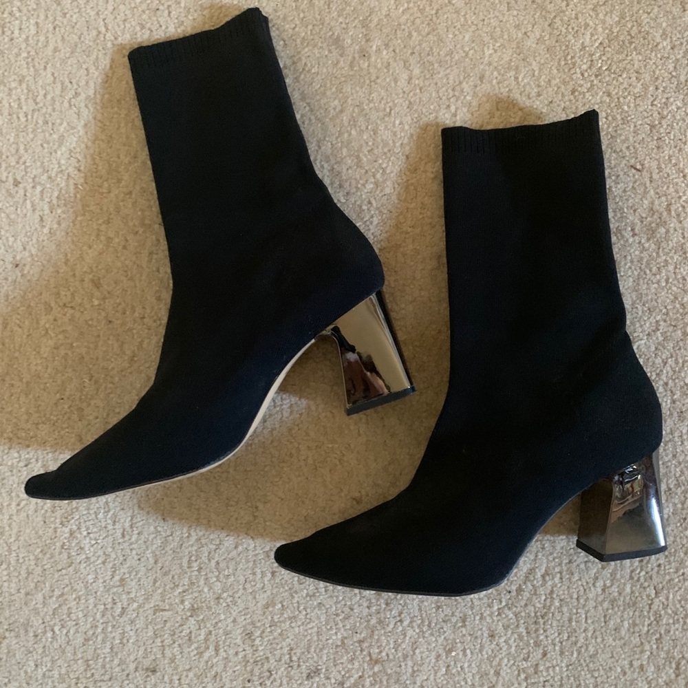 Zara metallic heel stretch sock boots
